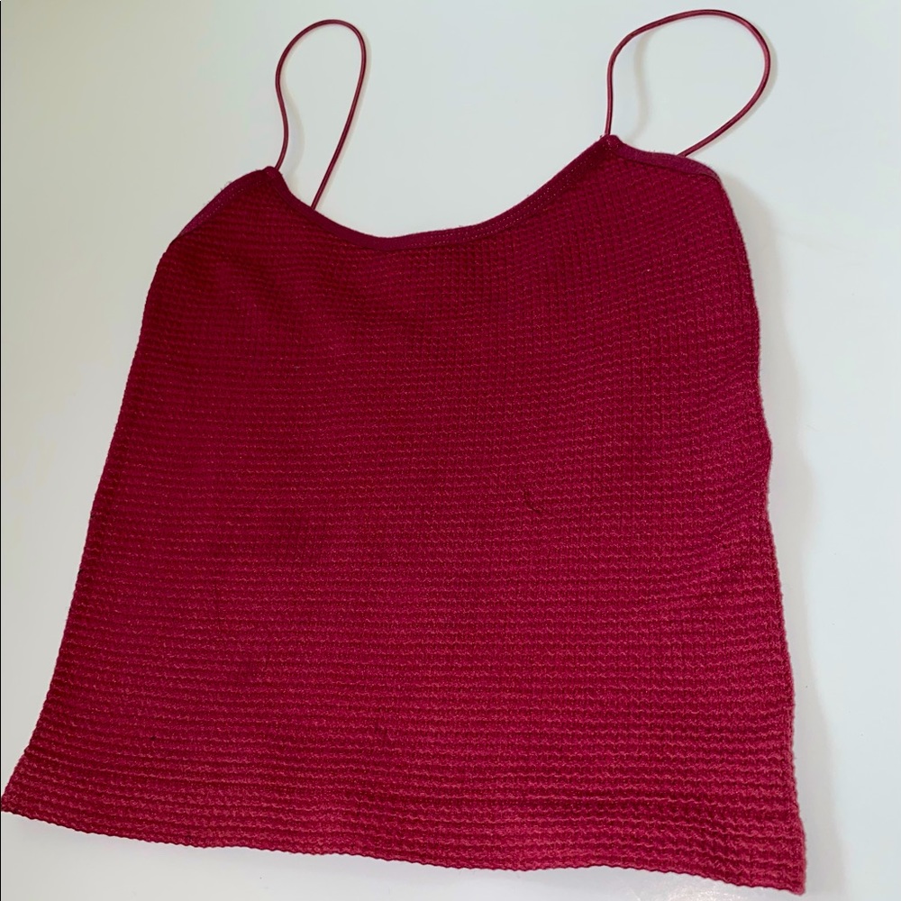 Burgundy Ribbed Crop Tank Top- Size Small